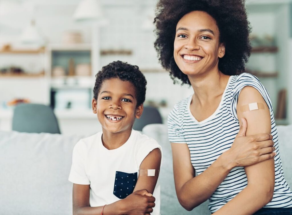 image of mom and son who just got vaccinated